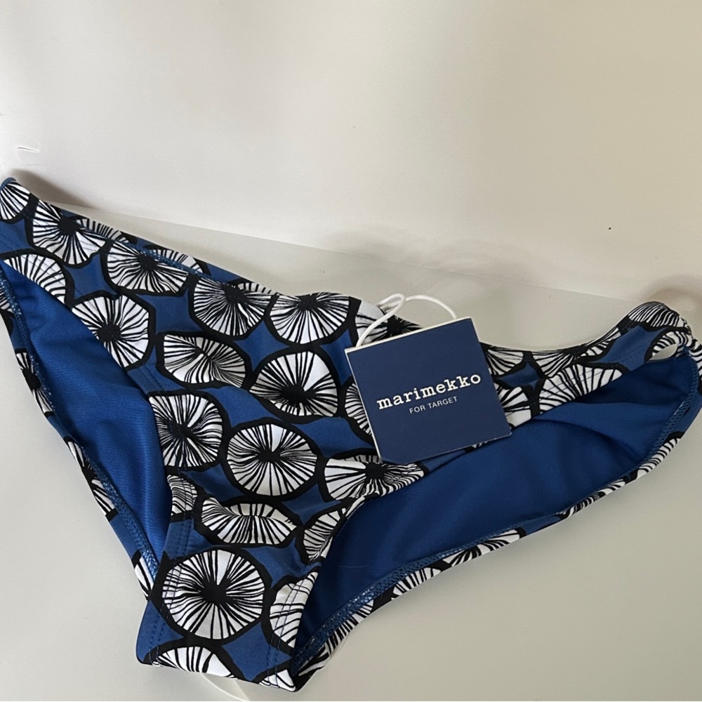 Marimekko Appelisiini Pattern Resort Black & White, Blue Bikini Bottom Women’s M